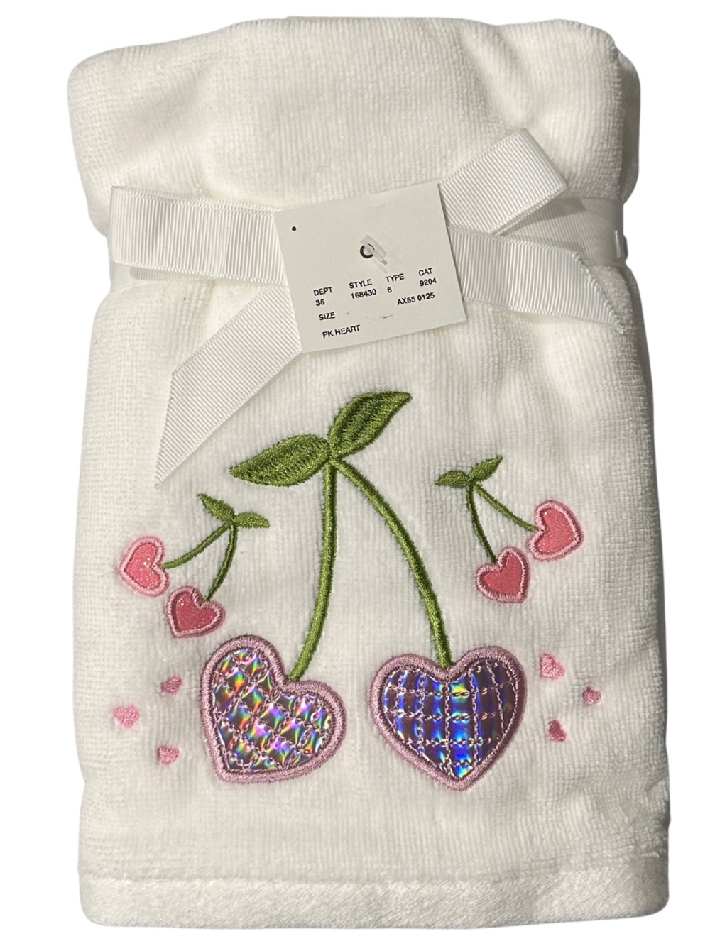 Truly Lou 100% Cotton Disco Ball Pink Heart Cherry Set of 2 Hand Towels NWT